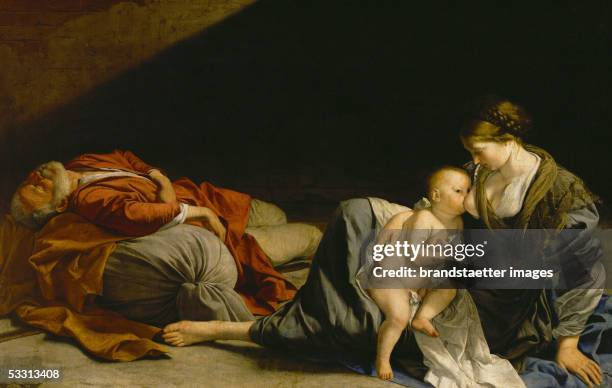 Rest during the flight to Egypt. By Orazio Gentileschi. Oil on canvas, around 1600. [Rast waehrend der Flucht nach Aegypten. Von Orazio Gentileschi....