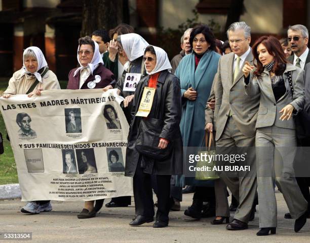 Spanish judge Baltasar Garzon , Argentine First Lady Cristina Fernandez de Kirchner and members of the human rights group "Madres de Plaza de Mayo",...