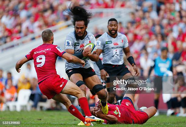 Liaki Moli of the sunwolves in action during the round 13 Super Rugby match between the Reds and the Sunwolves at Suncorp Stadium on May 21, 2016 in...