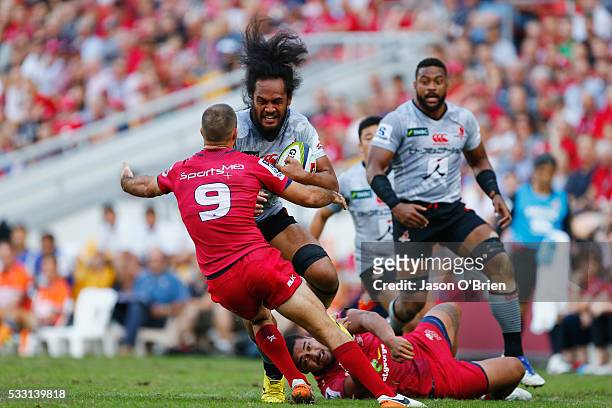 Liaki Moli of the sunwolves in action during the round 13 Super Rugby match between the Reds and the Sunwolves at Suncorp Stadium on May 21, 2016 in...
