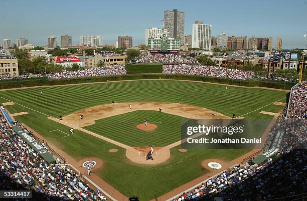 Wrigley Field is shown during game one of a double header between the Chicago Cubs and Florida Marlins on September 10, 2004 at Wrigley Field in...