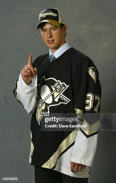 First overall draft pick Sidney Crosby of the Pittsburgh Penguins poses for a portrait during the 2005 National Hockey League Draft on July 30, 2005...