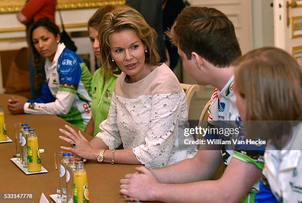 - La Reine Mathilde reçoit en audience au Palais de Bruxelles une délégation de jeunes adultes de l'organisation Te Gek!? qui organise cette année la...