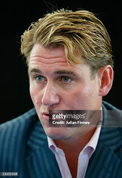 Chairman of Crystal Palace FC, Simon Jordan, talks to the media as Andy Johnson announces he will stay with Crystal Palace after relegation to the...