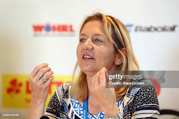 Tournament director Sandra Reichel attends the closing press conference on day eight of the Nuernberger Versicherungscup 2016 on May 21, 2016 in...