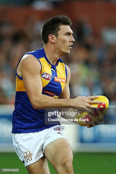 Sam Butler of the Eagles prepares to kick during the round nine AFL match between the Port Adelaide Power and the West Coast Eagles at Adelaide Oval...