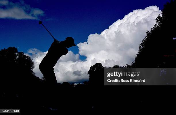 Nicolas Colsaerts of Belgium tees off on the 2nd hole during the third round of Dubai Duty Free Irish Open hosted by the Rory Foundation at The K...