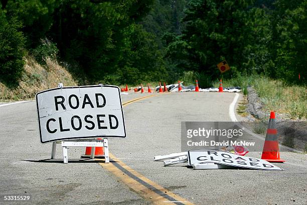 Road remains closed since last winter's record rains on August 1, 2005 in Running Springs, east of Lake Arrowhead, California. Last winter was one of...
