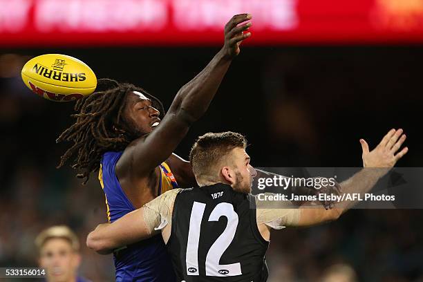 Nic Naitanui of the Eagles competes with Jackson Trengove of the Power during the 2016 AFL Round 09 match between Port Adelaide Power and the West...