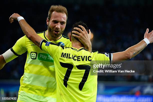 Milicevic Danijel midfielder of KAA Gent celebrates pictured during the Champions league match Group H first leg between Kaa Gent and Olympique...