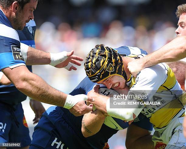 La Rochelle winger Gabriel Lacroix vies during the French Top 14 rugby union match Castres Olympique vs La Rochelle on May 21, 2016 at the Pierre...