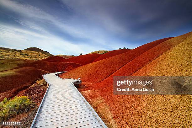 nature trail at painted hills, oregon - rolstoelvriendelijk stockfoto's en -beelden