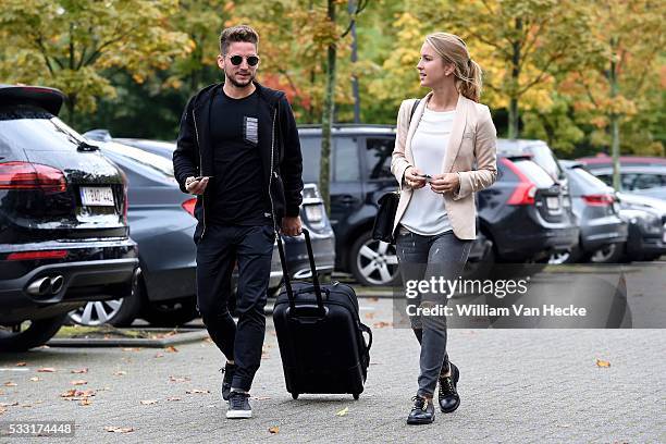 Mertens Dries of Belgium with his wife Katrin Kerkhofs pictured during arrival at the hotel of the National Soccer Team of Belgium as part of the...