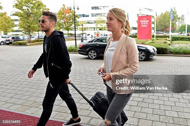 Mertens Dries of Belgium with his wife Katrin Kerkhofs pictured during arrival at the hotel of the National Soccer Team of Belgium as part of the...