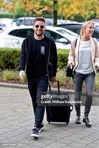 Mertens Dries of Belgium with his wife Katrin Kerkhofs pictured during arrival at the hotel of the National Soccer Team of Belgium as part of the...