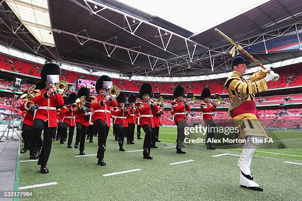 Marching band performs prior to The Emirates FA Cup Final match between Manchester United and Crystal Palace at Wembley Stadium on May 21, 2016 in...