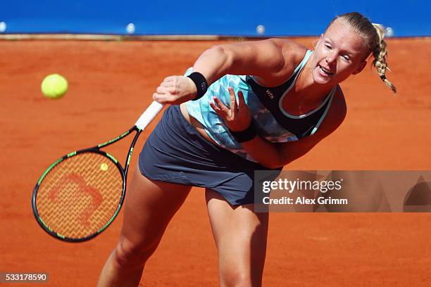 Kiki Bertens of Netherlands serves the ball to Mariana Duque-Marino of Colombia during their singles final match on day eight of the Nuernberger...