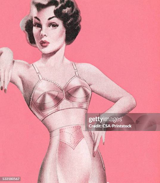 woman in pink undergarments - glamour model stock illustrations