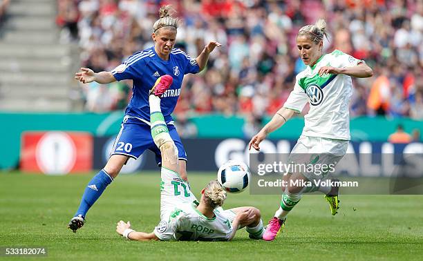 Jana Vojtekova of Sand challenges Alexandra Popp of Wolfsburg during the women's cup final between SC Sand and VFL Wolfsburg at RheinEnergieStadion...