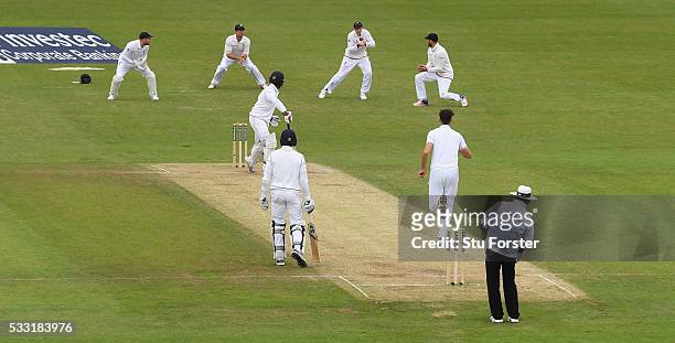 Sri Lanka batsman Lahiru Thirimanne is dismissed by Steven Finn, caught by Joe Root during day three of the 1st Investec Test match between England...