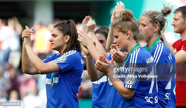 Jovana Damnjanovic of Sand and Dominika Skorvankova of Sand show their disappointment after the women's cup final between SC Sand and VFL Wolfsburg...