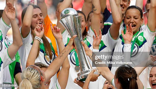 Close up view of the trophy after the women's cup final between SC Sand and VFL Wolfsburg at RheinEnergieStadion on May 21, 2016 in Cologne, Germany.