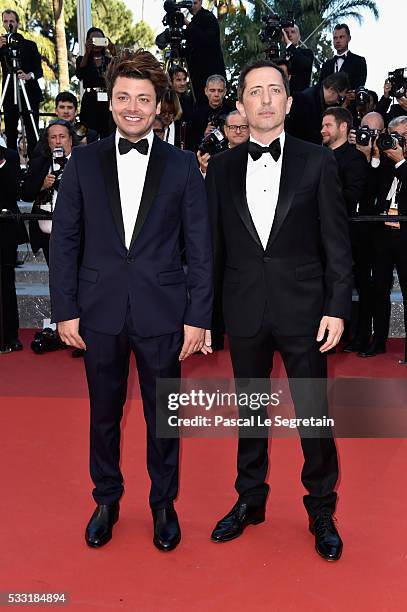 Gad Elmaleh and Kev Adams attend the "Elle" Premiere during the 69th annual Cannes Film Festival at the Palais des Festivals on May 21, 2016 in...