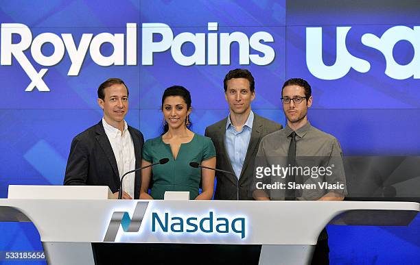 Executive Producer Michael Rauch and cast members Reshma Shetty, Ben Shenkman and Paulo Costanzo of USA Network's "Royal Pains" ring The NASDAQ...