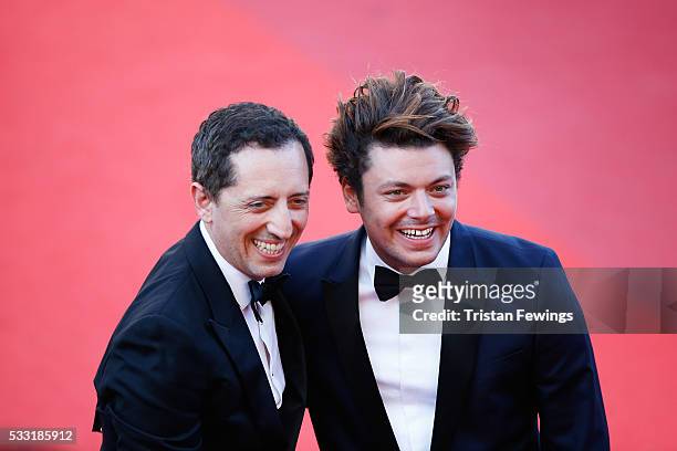 Gad Elmaleh and Kev Adams attend the "Elle" Premiere during the 69th annual Cannes Film Festival at the Palais des Festivals on May 21, 2016 in...