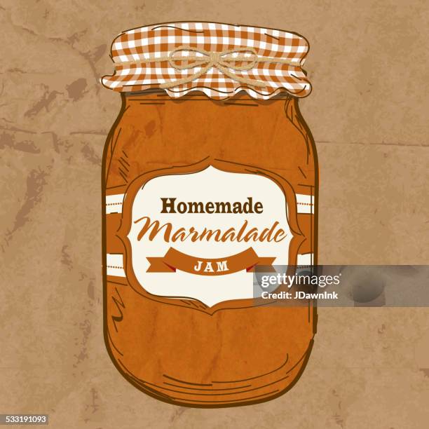 homemade marmalade mason jar with checkered top - canning stock illustrations