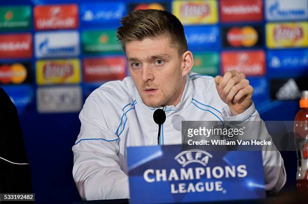 Foket Thomas midfielder of KAA Gent talking to the press during a press conference a day prior to the UEFA Champions League Group H match between...