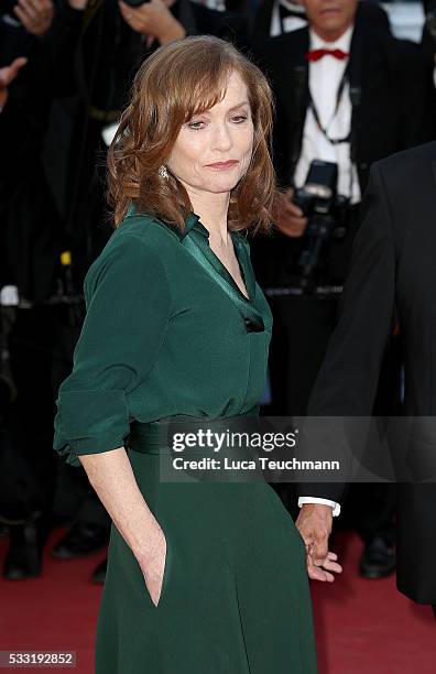 Isabelle Huppert and Paul Verhoeven attends the screening of "Elle" at the annual 69th Cannes Film Festival at Palais des Festivals on May 21, 2016...