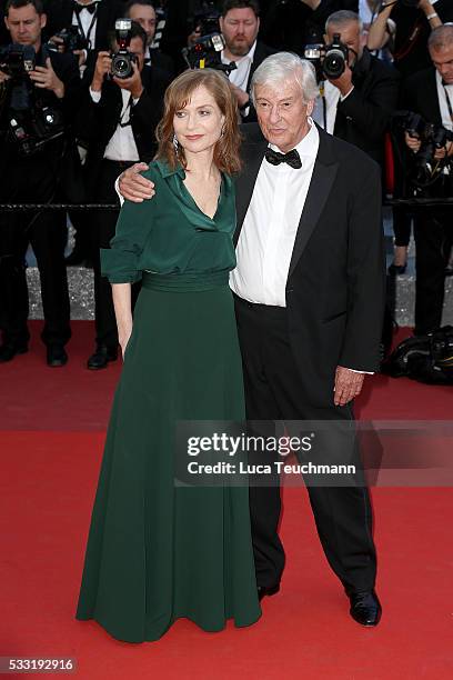 Isabelle Huppert and Paul Verhoeven attends the screening of "Elle" at the annual 69th Cannes Film Festival at Palais des Festivals on May 21, 2016...