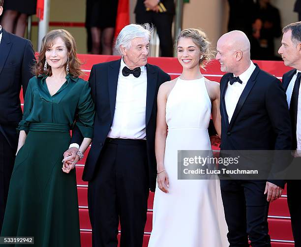 Isabelle Huppert, director Paul Verhoeven, actors Alice Isaaz, Christian Berkel, attends the screening of "Elle" at the annual 69th Cannes Film...