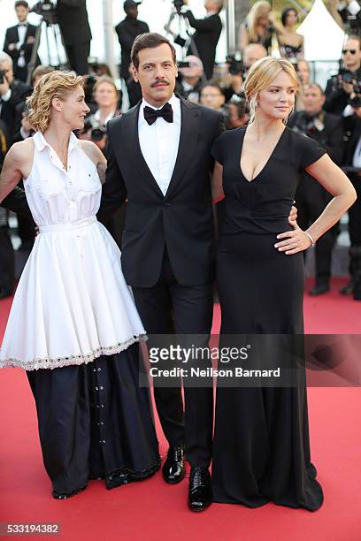 Actors Anne Consigny , Laurent Laffite and Virginie Efira attend the "Elle" Premiere during the 69th annual Cannes Film Festival at the Palais des...