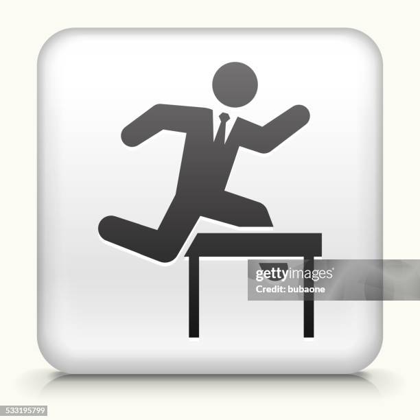 square button with jumping hurdles businessman - hurdle stock illustrations