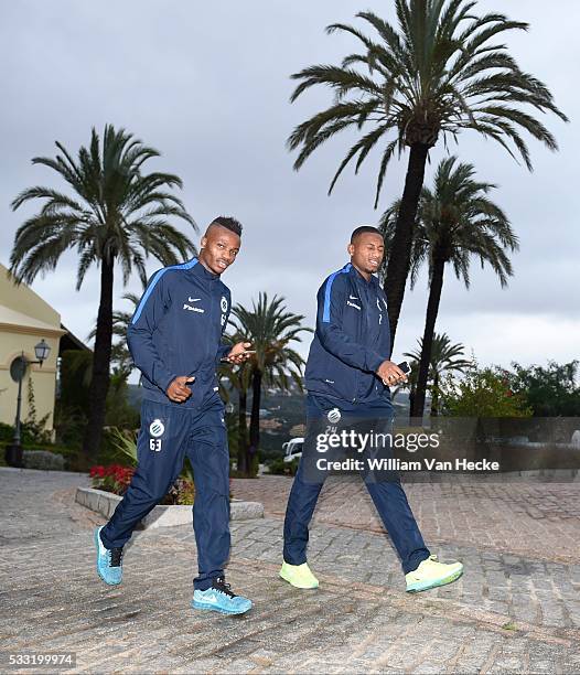 Bolingoli Boli Mbombo defender of Club Brugge and Denswil Stefano defender of Club Brugge pictured during a walk at Almenara golf hotel in Sotogrande...