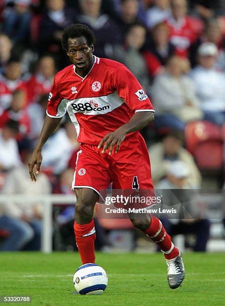 Ugo Ehiogu of Middlesbrough in action during the Pre-Season friendly match between Middlesbrough and Atletico Madrid at the Riverside Stadium on...