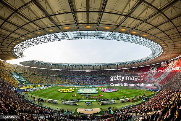 General view as both teams line up prior to the DFB Cup Final match between Bayern Muenchen and Borussia Dortmund at Olympiastadion on May 21, 2016...