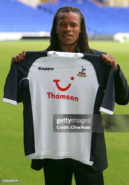 Edgar Davids of Tottenham Hotspur poses after a press conference to announce his signing at White Hart Lane on August 3, 2005 in London, England.
