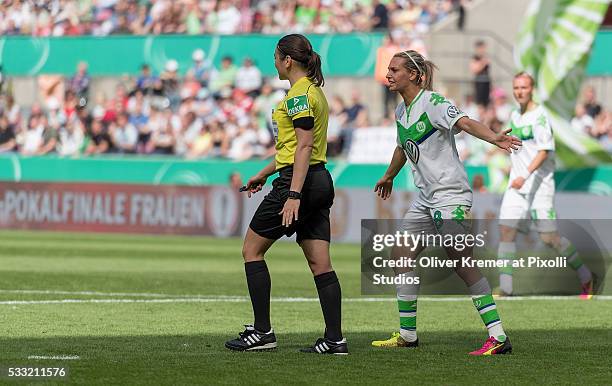 Babett Peter of VFL Wolfsburg reacts at Rhein Energie Stadion during the Women's DFB Cup Final 2016 match between SC Sand and VFL Wolfsburg on May...