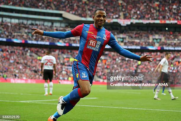 Jason Puncheon of Crystal Palace celebrates scoring a goal to make the score 1-0 during The Emirates FA Cup final match between Manchester United and...