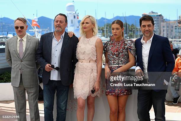 Jared Harris, Jean Reno, Charlize Theron, Javier Bardem and Adele Exarchopoulos attend "The Last Face" Photocall during the 69th annual Cannes Film...