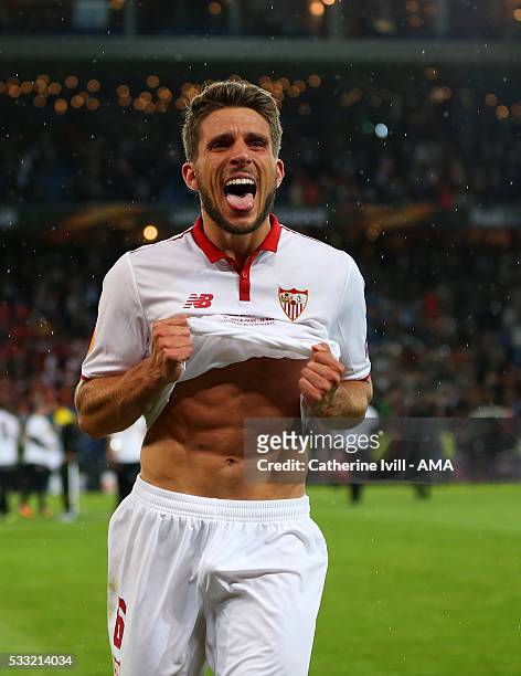 Daniel Carrico of Sevilla celebrates after the UEFA Europa League Final match between Liverpool and Sevilla at St. Jakob-Park on May 18, 2016 in...