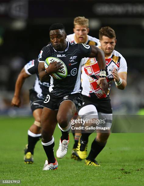 Lwazi Mvovo of the Cell C Sharks during the round 13 Super Rugby match between Cell C Sharks and Southern Kings at Growthpoint Kings Park on May 21,...