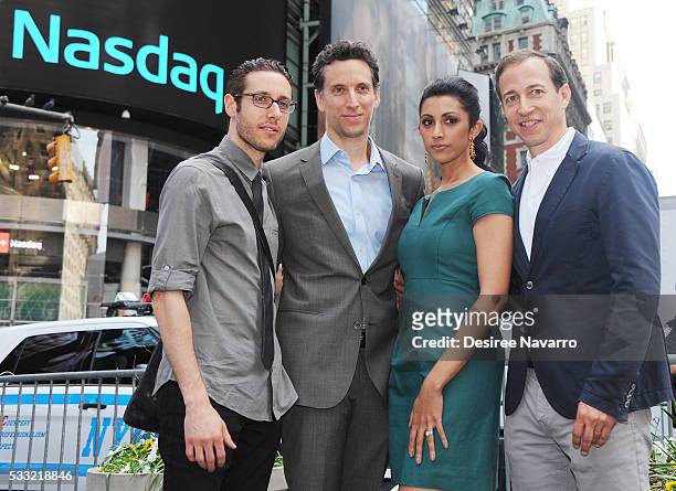 Paulo Costanzo, Ben Shenkman, Reshma Shetty and Michael Rauch of USA Network's 'Royal Pains' ring the NASDAQ Closing Bell at NASDAQ on May 20, 2016...