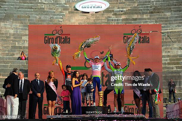 100th Giro d'Italia 2009 / Stage 21 Podium / David Arroyo Duran / Ivan Basso Pink jersey / Vincenzo Nibali / Celebration Joie Vreugde / Yolante DE...