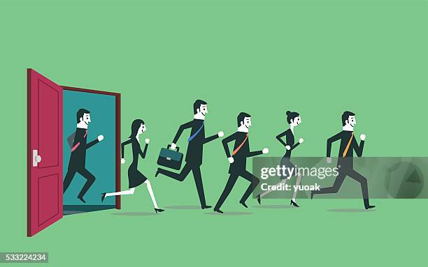 exit - saying goodbye at door stock illustrations