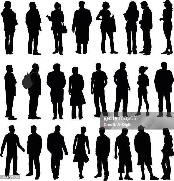 silhouette collection of various adults - standing stock illustrations