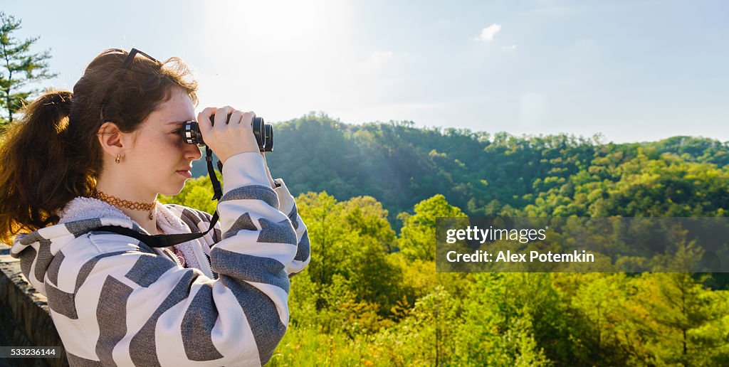 Teenager girl explore scenic view to Cherokee National Forest, Tennessee